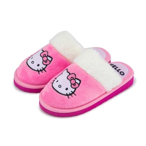 Image of Hello Kitty Girls Mule Slippers – Pink Faux Fur Indoor House Shoes with Embroidered Design - Non Slip Sole Cozy Warm Bedroom Footwear for Kids and Teens UK Sizes 11–4 (2)