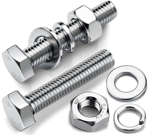 Image of qjuwhua 8 Sets M10 Hex Bolts and Nuts with Flat & Lock Washers M10x90mm 304 Stainless Steel Hex Head Screw Bolt Kit Fully Threaded Machine Screws for Machinery
