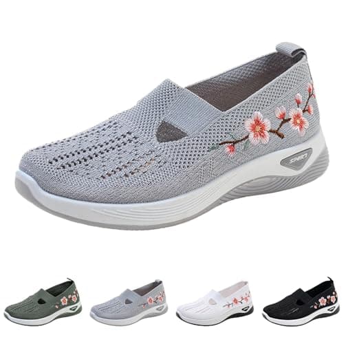 Image of Women Slip On Walking Shoes Mesh Breathable Lightweight Casual Orthopedic Sneakers for Women UK Spring Summer Sport Shoe Ladies Wide Fit Trainers Size 6