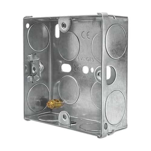 Image of Evoges Single Metal Back Box, 25mm, 1 Gang, 1.0mm Thickness for Electrical Sockets Switches, BS4662 Standard (Pack of 1)