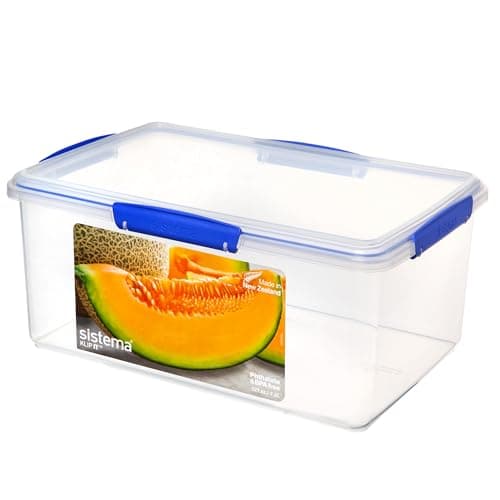 Image of Sistema KLIP IT Food Storage Container | 9.6 L | Stackable & Airtight Fridge/Freezer Food Box with Lid | BPA-Free Plastic | Blue Clips | 1 Count