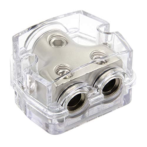Image of RKURCK 2 Way Power Distribution Block, 0/2/4 AWG Gauge in, 4/8/10 Gauge Out, Car Audio Stereo Amp Distribution Connecting Block for Audio Splitter (1x0GA&2x4GA-White)