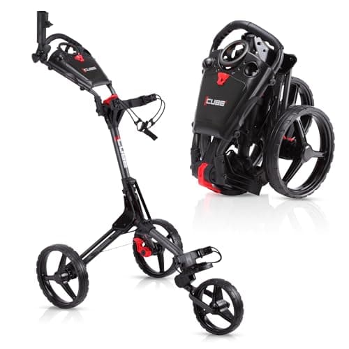 Image of Cube CART 3 Wheel Push Pull Golf CART - Two Step Open/Close - Smallest Folding Lightweight Golf CART in The World - Choose Color! (Charcoal/Black)