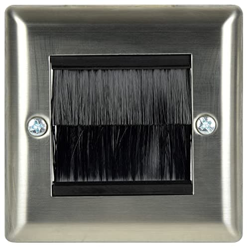 Image of fiXte Single Gang Brushed Steel Wallplate UK Type Cable Tidy Wall Outlet Black Brushes (1)