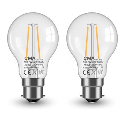 Image of CMA-LED Filament Light Bulb, B22 Base, 7W, 3000K Warm White, Pack of 2 (Warm)