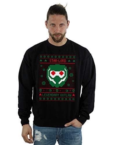 Image of Marvel Men's Guardians Of The Galaxy Vol. 2 Star Lord Fair Isle Sweatshirt Black Large