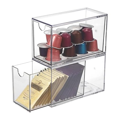 Image of SUMNACON 2 Pack Acrylic Tea Bag Drawer Organizer, Clear Stackable Coffee Capsules Container Countertop Drawer Design Tea Packet Storage Holder Kitchen Spice Packet Storage Organizer (No Tea Bag)