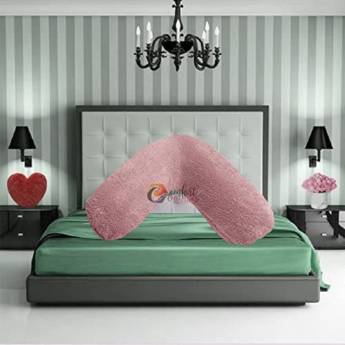Image of Comfort Collections Teddy Fleece V Shaped Orthopaedic Pillowcase Cover Maternity Pregnancy Nursing Super Soft 100% Polyester Pillowcase V Cover Blush Pink 30cm x 78cm Approximate