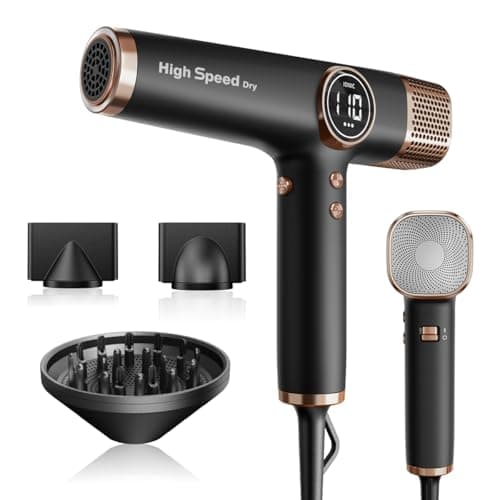 Image of Faszin High Speed Hair Dryer, Lightweight Hairoryer with 110,000 RPM Motor, Fast Drying lonic Hair Dryer for Women & Men, Low Noise, 3 Magnetic Nozzles, Black(Matte Finish)