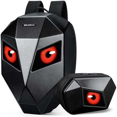 Image of Gelrova [Batteries not included] 2-in-1 LED Backpack Set: Knight Expandable 25L Hardshell Cycling Backpack+ Evil Eye LED Crossbody Sling Bag, Black