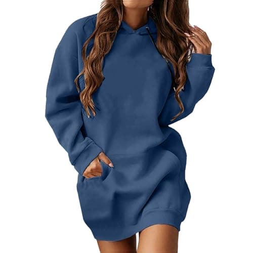 Image of Cocila Women'S Trendy Dress 2024 Fall Solid Color Long Sleeve Dresses With Pocket Comfy Soft Classic T Shirt Girl'S Pullover (Navy, M) Womens Zip Up Hoodie Hoodies Black Sweatshirts For Women Uk