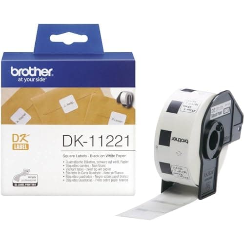 Image of Brother DK-11221 Label Roll, Square Labels, Black on White, 1000 Labels, 23mm (W) x 23mm (L), Brother Genuine Supplies