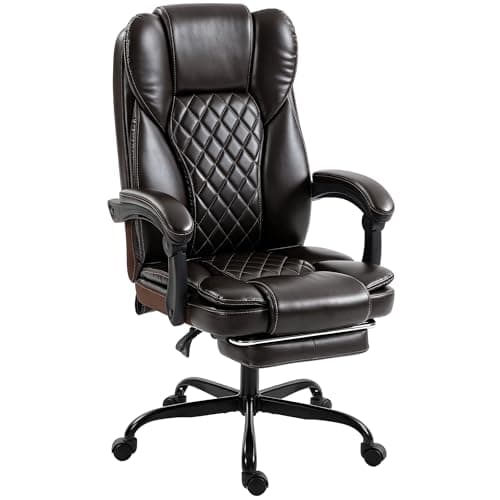 Image of HOMCOM High-Back Executive Home Office Chair, PU Leather Computer Desk Chair with 360 Degree Swivel, Reclining Function, Retractable Footrest and Adjustable Height, Brown
