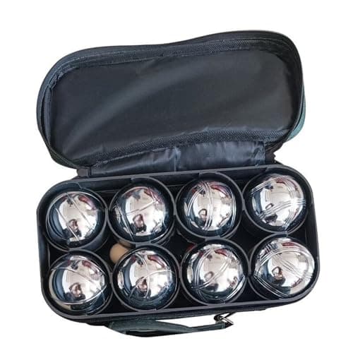 Image of DUAS French Boules Petanque Balls Set in Chrome Steel 3/6/8 Piece Outdoor Game Kit with Wooden Jack, Measuring String and Zipped Carry Case for Garden Beach Camping (Set of 8)