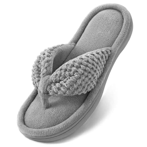 Image of ULTRAIDEAS Women's Cozy Memory Foam Flip Flop Slipper, Ladies' Summer Spa Thong, House Open Toe Slide Sandal for Indoor, Grey, 3-4 uk