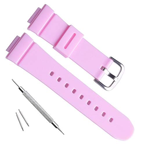 Image of Women's Waterproof Natural Resin Replacement Watch Band for Casio BA-110 BA-111 BA-112 BGA-110 Baby-G Analog-Digital BGA-130 (Light Pink)