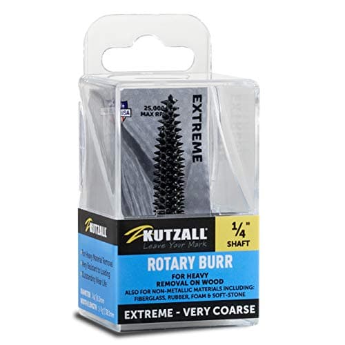 Image of Kutzall Extreme Taper Rotary Burr, 1⁄4" Shaft, Very Coarse - Woodworking Attachment for Bosch, DeWalt, Milwaukee, Makita. Abrasive Tungsten Carbide, 1⁄4" (6.3mm) Dia. X 1-1⁄2" (38.1mm) Length, TX-14C