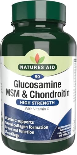 Image of Natures Aid Glucosamine MSM & Chondroitin with Vitamin C - High Strength Joint Support - Mobility & Cartilage Health, Collagen Formation - Non-GMO, Gluten-Free Supplement - 90 Tablets