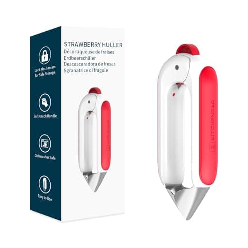Image of KITCHENDAO Strawberry Huller Corer Stem Remover with Safety Lock, Non-Slip Soft-Touch Handle, Sharp Blades,Dishwasher Safe