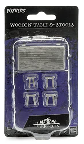 Image of WizKids Pathfinder Deep Cuts Unpainted Miniatures - Wooden Table & 4 Stools