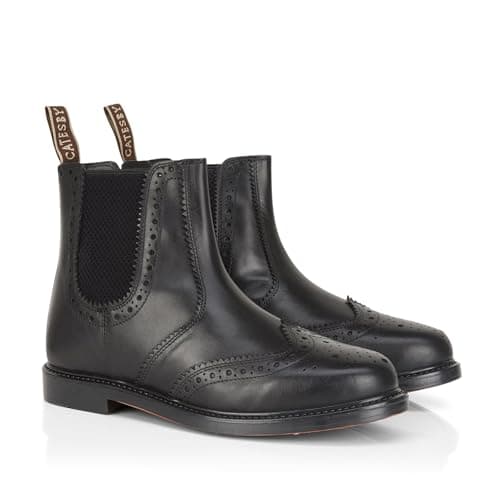 Image of Catesby Men’s Boston Leather Brogue Chelsea Boots | Wingtip Ankle Boots with Elastic Gusset | Smart Casual Slip-On Footwear -Black