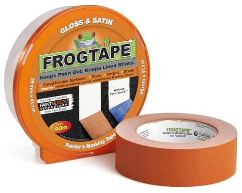 Image of Frog Tape Orange Gloss & Satin Painters Masking Tape 36mm x 41.1m. Indoor painting and decorating for sharp lines and no paint bleed