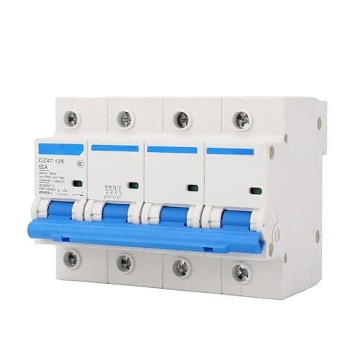 Image of Disconnect Switch Rail Mount Circuit Breaker 4 Pole 400V 80A with PC Flame Retardant Housing for Residential Power Protection - Includes Overload and Short Circuit Safety Features