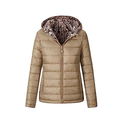 Image of Storm Island® Ladies Jackets Women Reversible Winter Down jacket Lightweight Packable Jackets for Women Zipper Hooded Jacket with Pockets Women Windproof Waterproof Jacket Coat Ladies UK Size S-XL