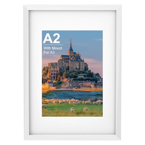 Image of A2 Picture Frame, White Wooden A2 Photo 42x59.4 cm with A3 Mount, Poster for Certificates and Artwork, Wall Mount Horizontal or Vertical