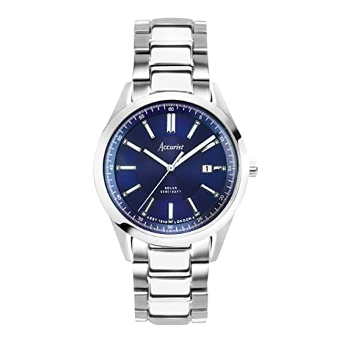 Image of Accurist Everyday Solar Mens 40mm Solar Watch in Blue with Analogue Date Display, and Silver Stainless Steel Strap 74019