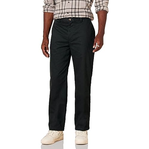 Image of Amazon Essentials Men's Classic-Fit Wrinkle-Resistant Flat-Front Chino Trousers (Available in Big and Tall), Black, 38W / 36L
