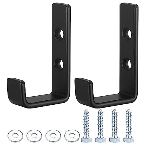 Image of Qeapug 2 Pcs Heavy Duty Wall Mounted J Shape Hooks, Black (2 Black) for Garage, Truck, Home Equipment Organizer