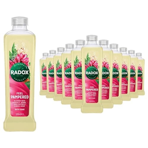 Image of Radox Feel Pampered Bath Soak Blended with Minerals, Herbs with Scents of Shea Butter and Ginger to Feel Pampered and Relaxed, 500 ml Bulk Buy (24)