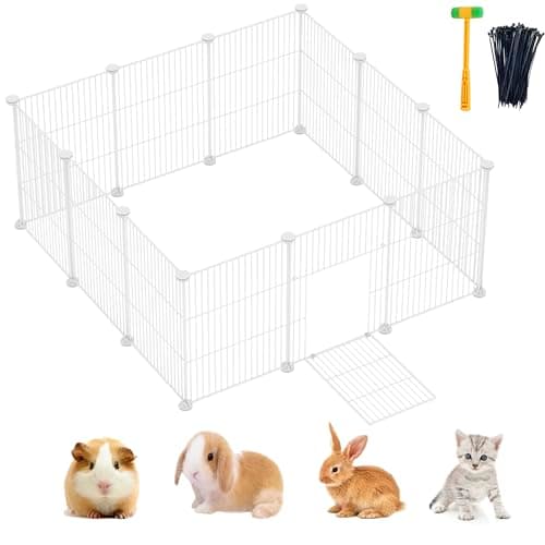 Image of Lxvckly Pet Playpen, Small Animals Playpen with Door, DIY Encrypted Metal Wire Rabbit Fence, Guinea Pigs Cages, Kitten Playpen, Indoor & Outdoor Yard Fence for Small Animals 12 Pcs Panels White