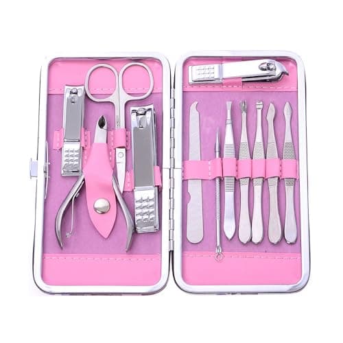 Image of ROHANS 12 PCs Professional Manicure Set for Women Nail Clipper Care Tool Grooming Kit with Travel Case Stainless Steel Manicure Pedicure Set for Men Woman