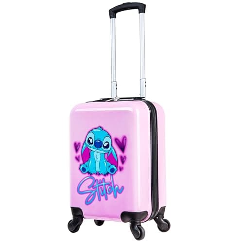 Image of Disney Stitch Suitcase Hard Shell 49.5 x 32 x 21cm 28L Capacity 4 Spinner Wheels Extendable Handle Travel Essentials (Pink, S (H49.5cm x W32cm - 28L)