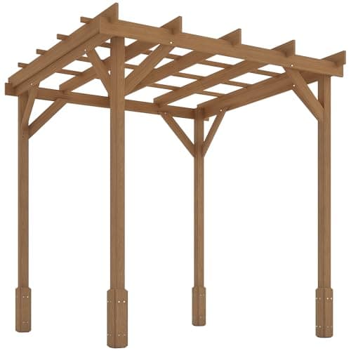 Image of Outsunny 2 x 2 m Wooden Pergola Kit, Decorative Garden Gazebo Shelter with Stable Structure for Climbing Vines, Flowers, Dark Brown