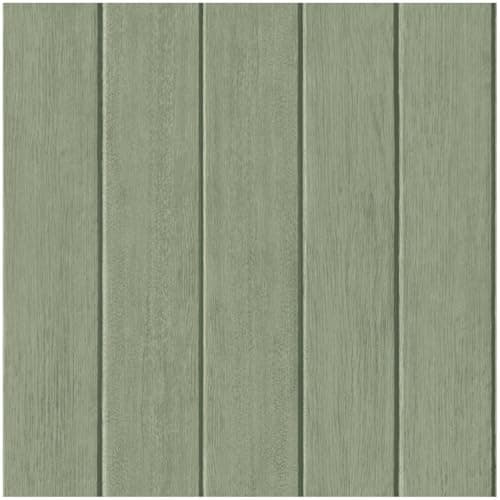 Image of Full Roll - Painted Wood Panel Green Wallpaper - Contemporary Versatile Sophisticated Plank - 10.05m x 53cm Roll - Washable Peelable Paste The Paper - Bedroom Living Room