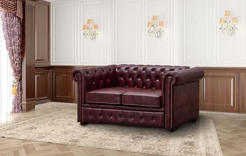 Image of UK Leisure World chesterfield ox red two seater sofa 2 faux leather set suites settee twin armchair brown