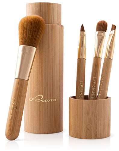 Image of Luvia Cosmetics Bamboo's Tube Makeup Brush Set with Case 4 Real Bamboo Make-Up Brushes Including Brush Storage and Forcing in Gold, Vegan and Free from Animal Testing, Ideal Gift Idea for Christmas