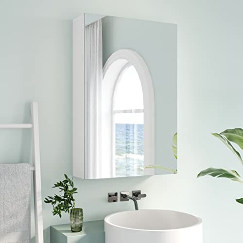 Image of Dripex Single Door Bathroom Mirror Cabinet, Wall Mounted Storage Cupboard with Mirror, Cabinet with Adjustable Shelf, White (32 x 50 x 12 cm)