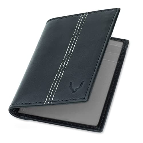 Image of PELLE TORO Minifold Leather Credit Card Holder Wallet for Men, Thin RFID Blocking Contactless Card Protector, Handmade Minimalist Slim Mens Card Wallet in Mens Gift Box, Black Grey
