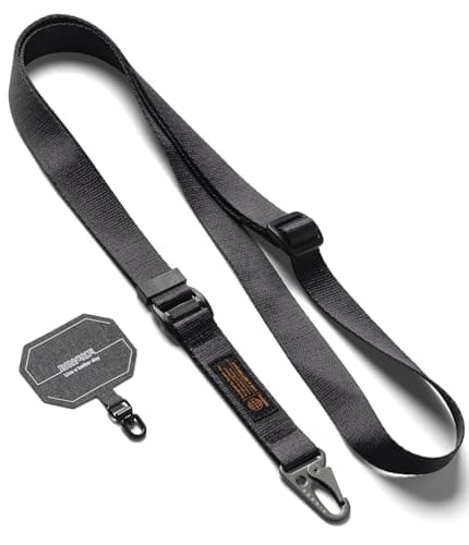 Image of Ringke Tactical Webbing Lanyard Strap with Patch [Heavy Duty Tactical Carabiner] Durable Anti-Tear Multi-Purpose Phone Shoulder Neck Strap for Travel, Hiking, etc. - Black