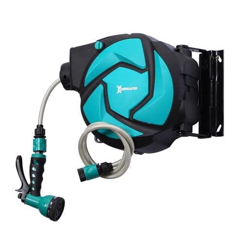 Image of DURHAND 10m Garden Hose Reel Wall Mounted Auto Rewind with 7 Patterns Spray Nozzle, Includes Wall Fixings