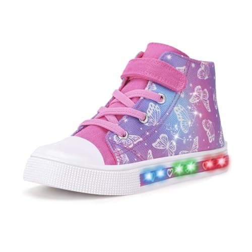 Image of Girls Boys Trainers Kids High-Top Flashing Canvas Shoes Unisex Child Light Up Lightweight Casual Shoes Dinosaur Size 1