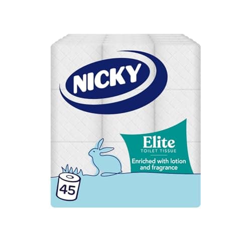 Image of Nicky Elite Scented Toilet Tissue - 45 Rolls of White Toilet Paper, 168 Sheets per Roll, 3-ply, Talc Scent, Softness to The Skin, Enriched with Lotion, 100% FSC Certified Paper, Extra Value Pack