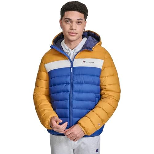 Image of Champion Men's Hooded Performance Lightweight Quilted Puffer, Sunflower Combo, XL