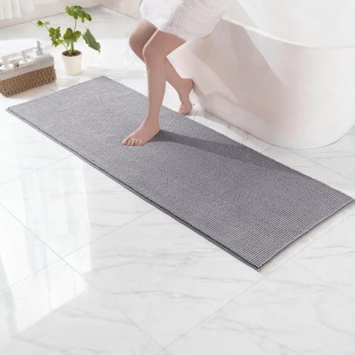 Image of Exclusivo Mezcla Chenille Bath Mat 60 x 180 cm, Extra Soft Non-Slip Absorbent Bathroom Mat, Machine Washable Quick Dry Bath Rugs for Bathroom Floor, Shower, Home Decor, Light Grey
