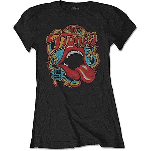 Image of Rolling Stones Women's The Rolling Stones Retro 70s Vibe T-Shirt, Black, S UK