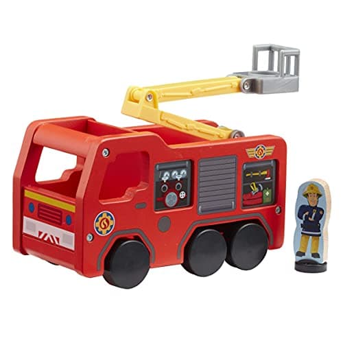 Image of Fireman Sam Wooden Jupiter Free-Wheeling, Eco-friendly, FSC Wood Sustainable Pre-School Toy with Fireman Sam and Penny Two-Sided Figure, Red
